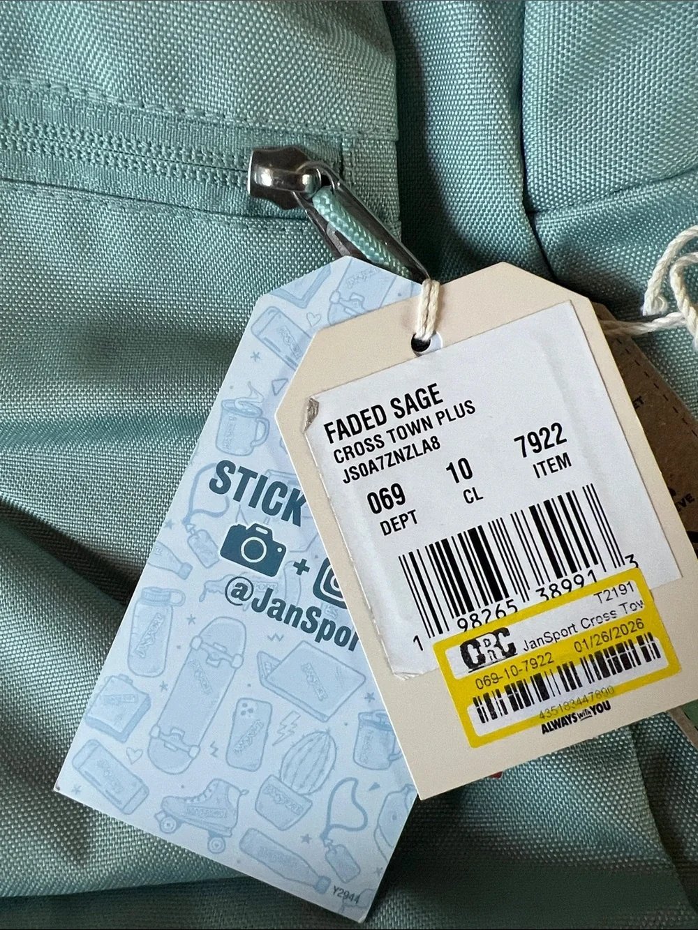 Jansport Cross Town Plus in Faded Sage NWT Backpack
